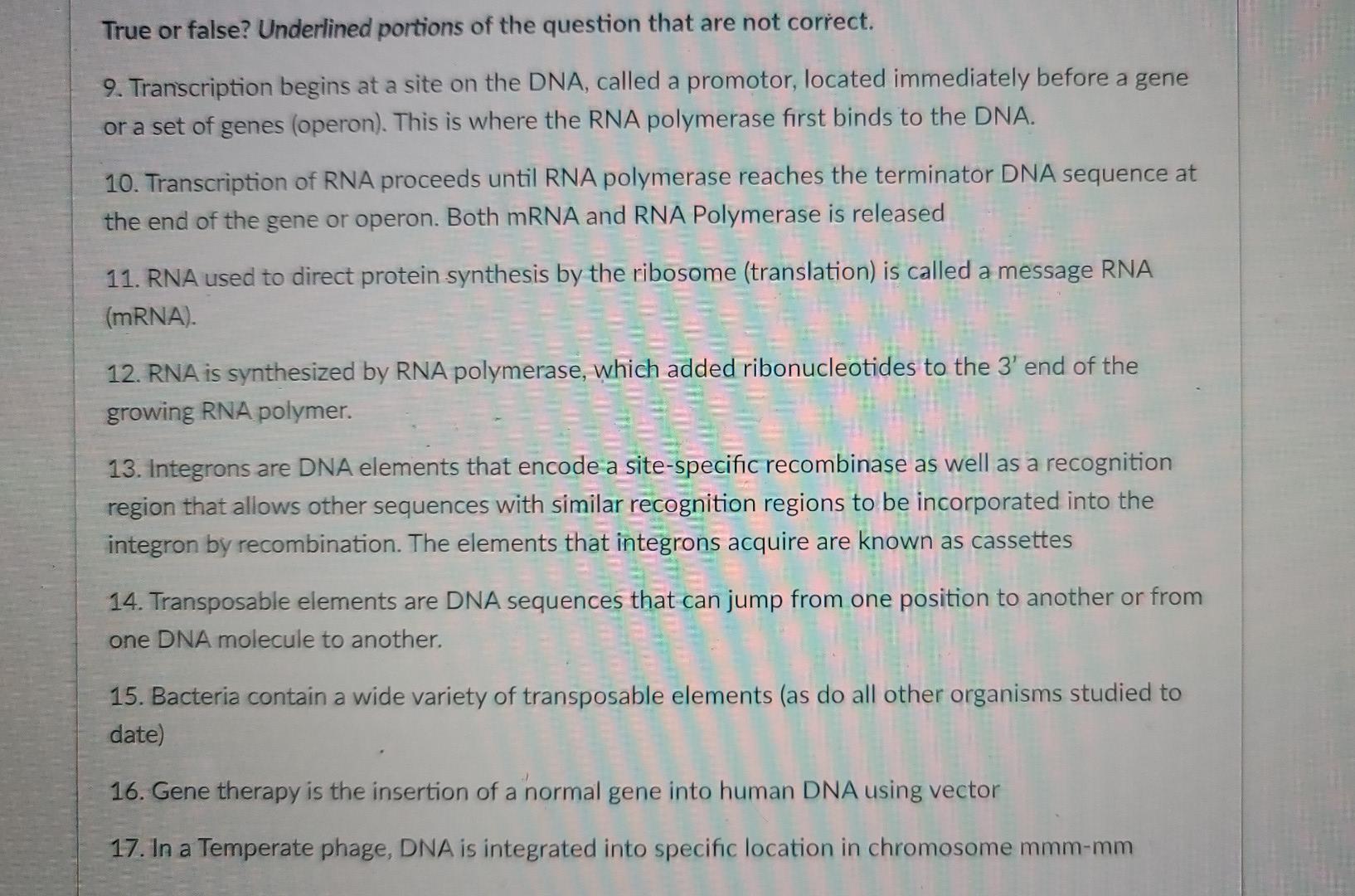 Solved True or false? Underlined portions of the question
