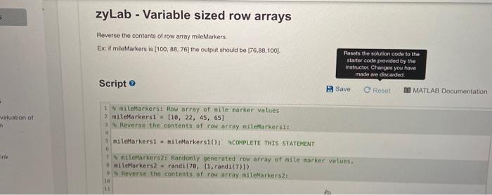 Solved zyLab Variable sized row arrays Reverse the Chegg