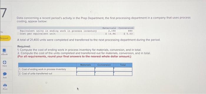 Solved Data Concerning A Recent Period S Activity In The Chegg Com