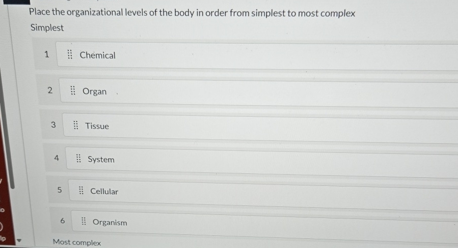 Solved Place the organizational levels of the body in order | Chegg.com