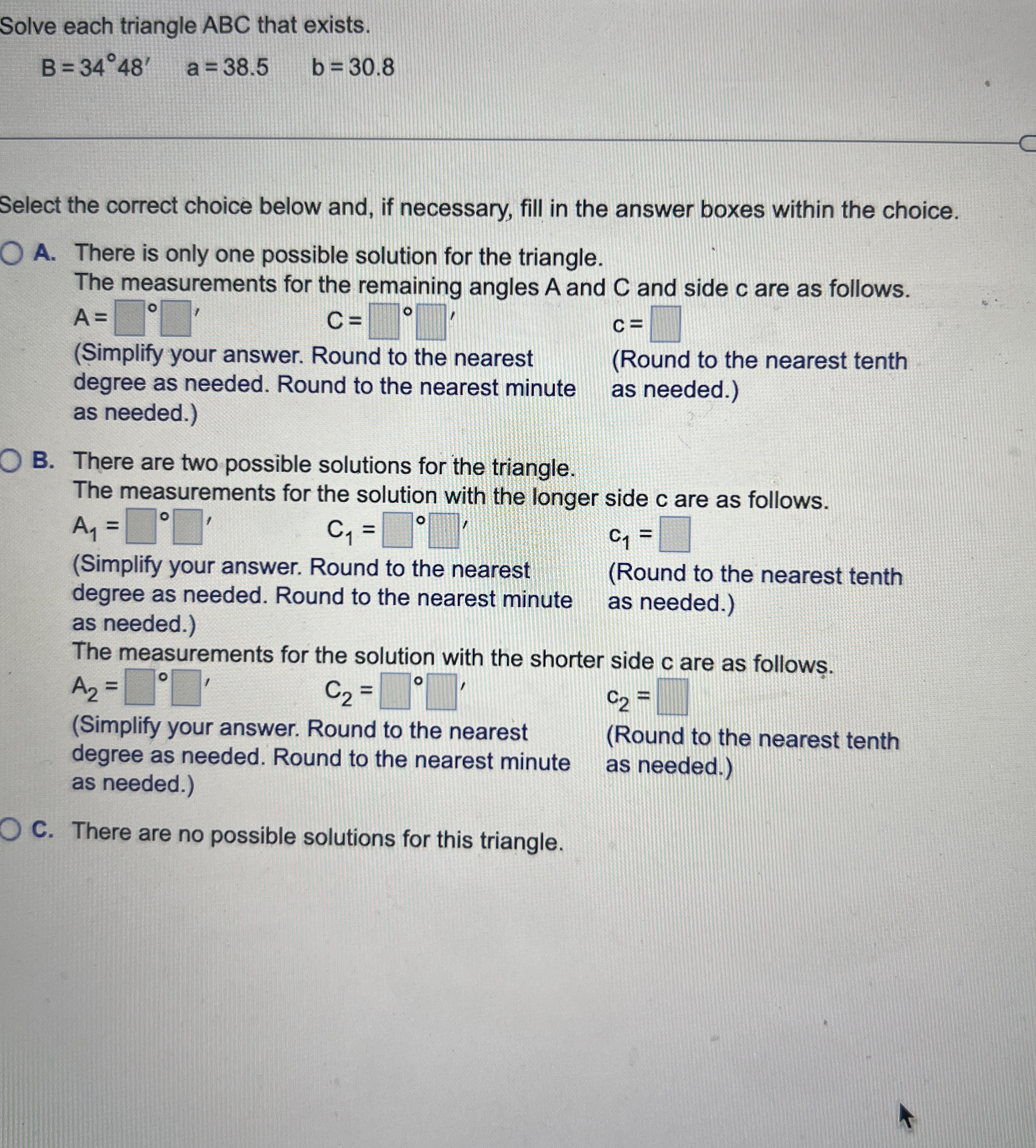 Solved Solve each triangle ABC that | Chegg.com