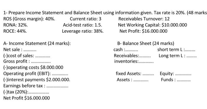 Solved - Prepare Income Statement and Balance Sheet using | Chegg.com