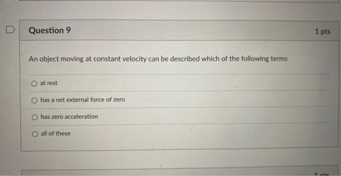 Solved An object moving at constant velocity can be | Chegg.com