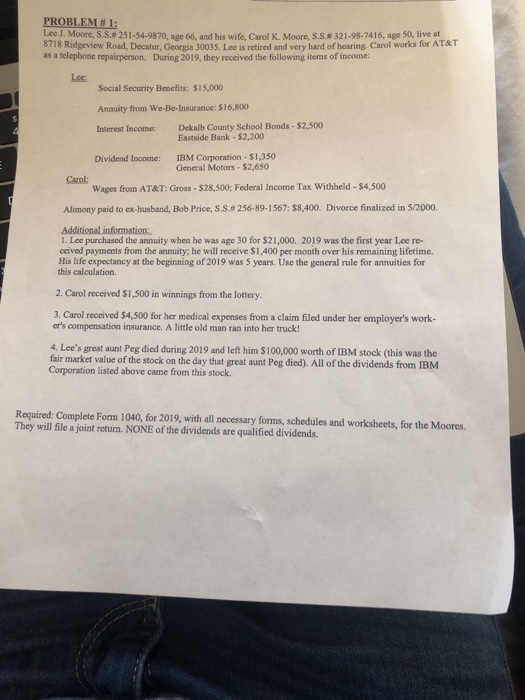 Problem 1 Lee J Moore S S N 251 54 9870 Age 6 Chegg Com