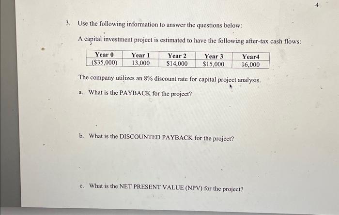 Solved 3. Use the following information to answer the | Chegg.com