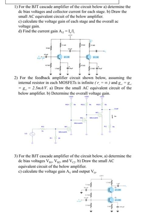 Solved 1) For the BJT cascade amplifier of the circuit below | Chegg.com