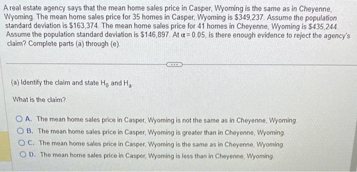 Solved A real estate agency says that the mean home sales | Chegg.com