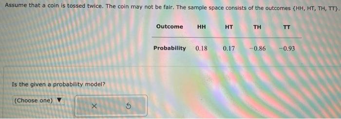 Solved Assume that a coin is tossed twice. The coin may not