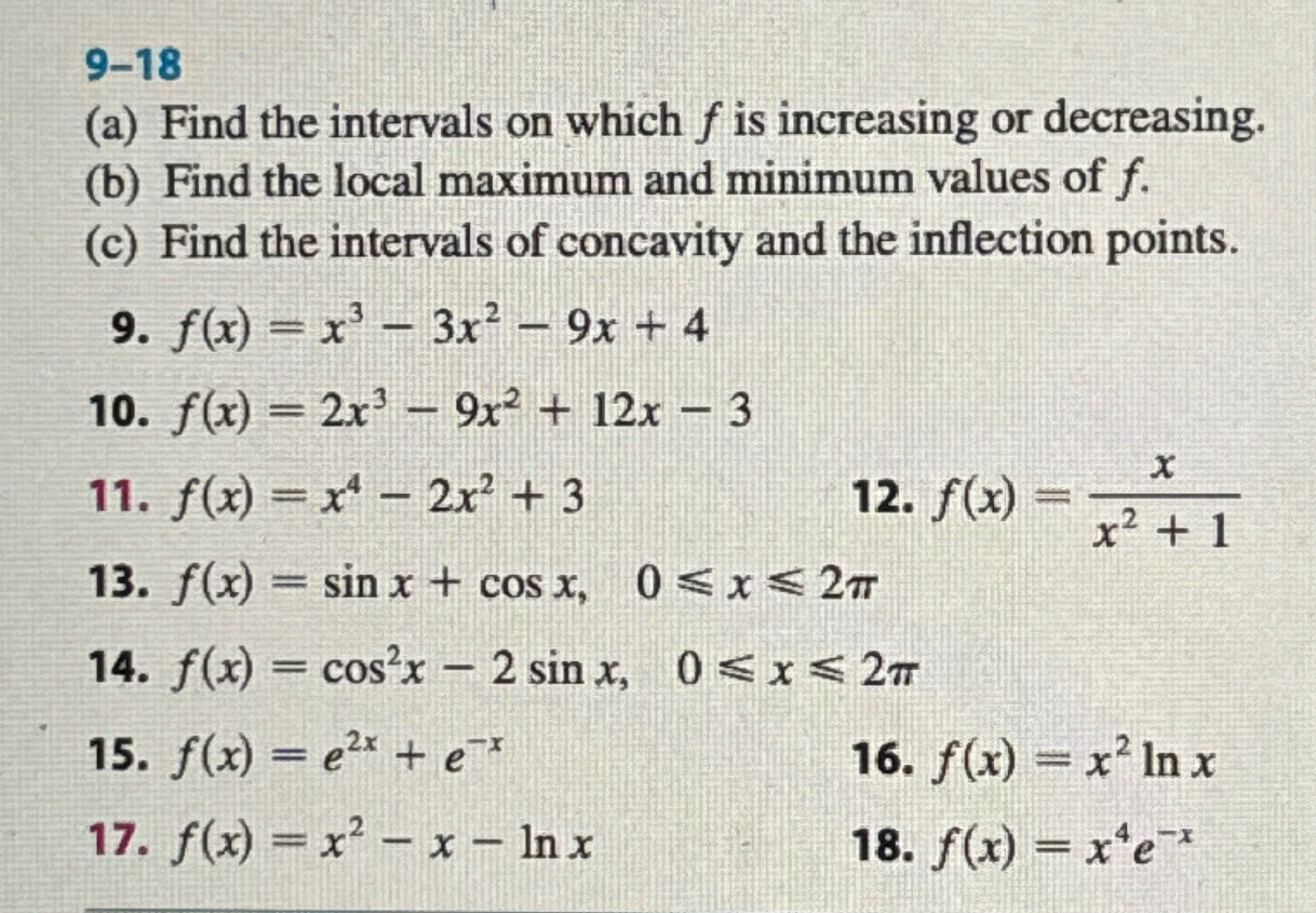 Solved 9-18(a) ﻿Find the intervals on which f ﻿is increasing | Chegg.com