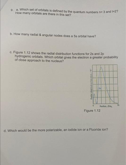 Solved 9. a. Which set of orbitals is defined by the quantum | Chegg.com