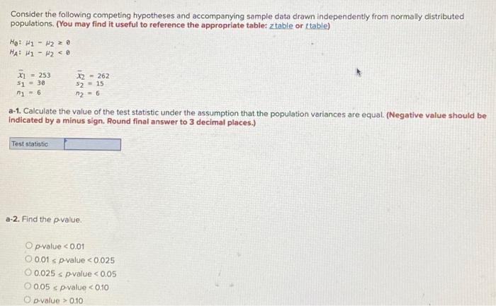 Solved Consider the following competing hypotheses and | Chegg.com