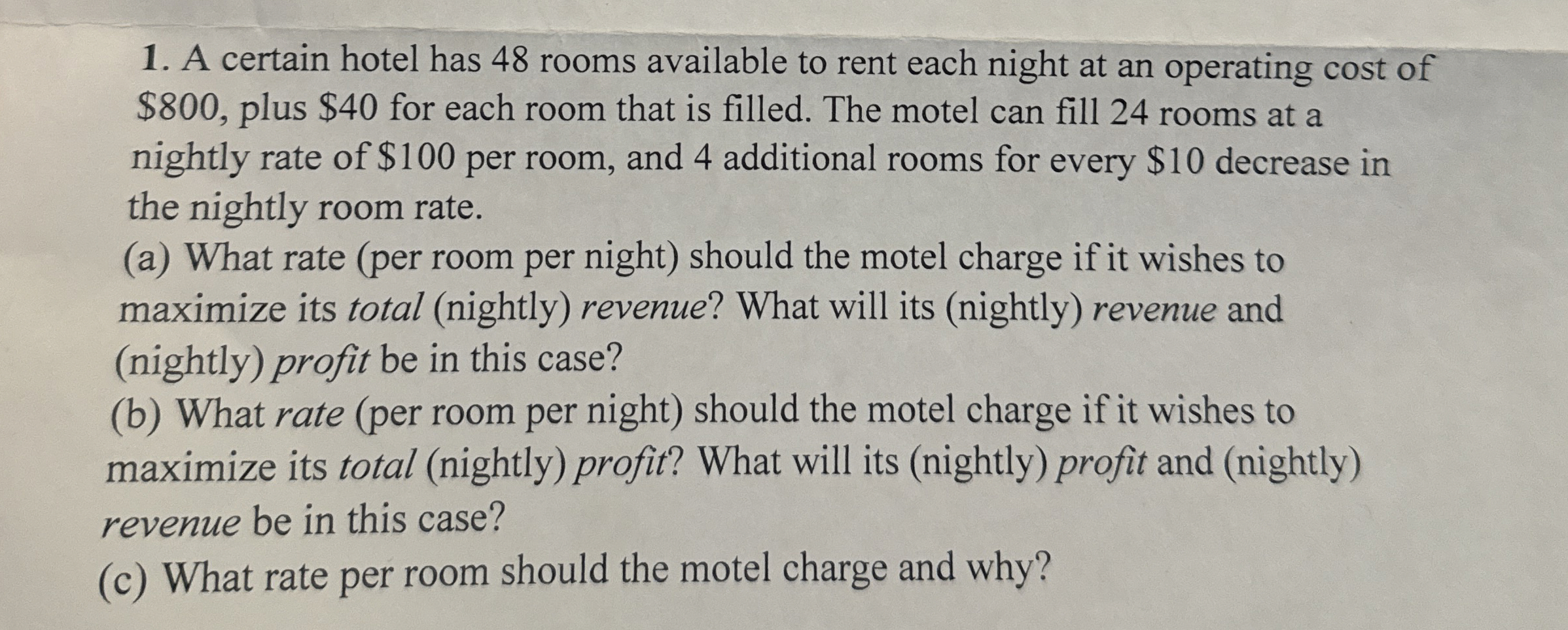 Solved A certain hotel has 48 ﻿rooms available to rent each | Chegg.com