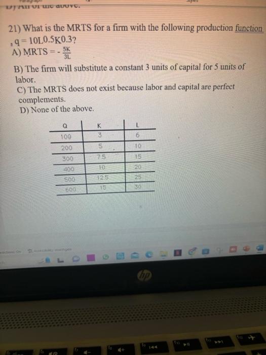 Solved 21) What Is The MRTS For A Firm With The Following | Chegg.com