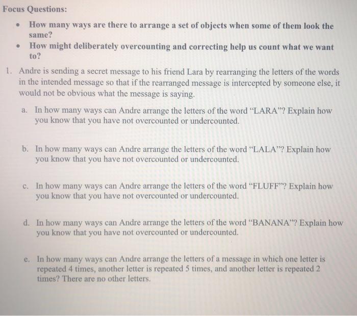 Solved Focus Questions How Many Ways Are There To Arrange Chegg