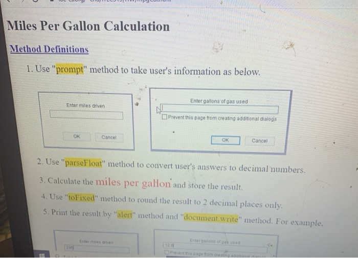 Solved Miles Per Gallon Calculation Method Definitions 1. | Chegg.com
