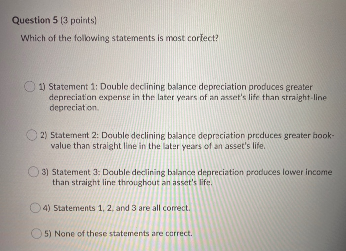 Solved Question 5 (3 points) Which of the following | Chegg.com