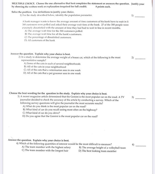 Solved MULTIPLE CHOICE. Choose The One Alternative That Best | Chegg.com