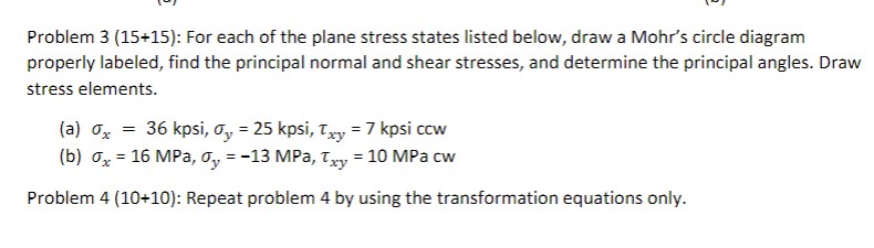 Solved Problem 3(15+15) ﻿: For each of the plane stress | Chegg.com