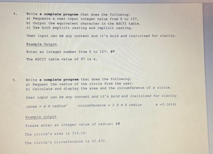 Solved 4. Write a complete program that does the following: | Chegg.com