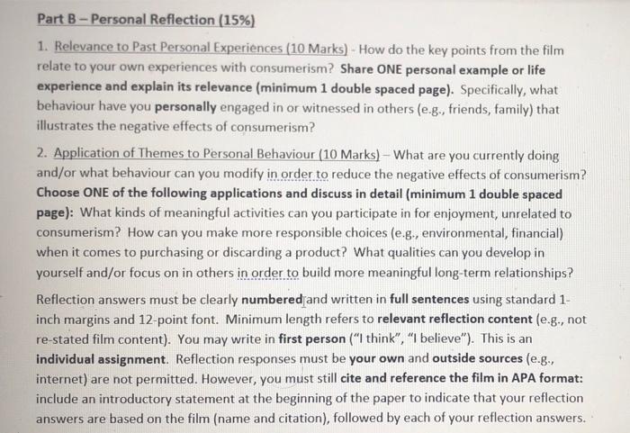 Part B - Personal Reflection (15%) 1. Relevance to | Chegg.com
