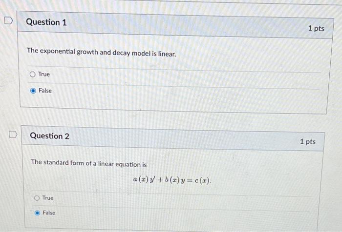 Solved D Question 1 1 pts The exponential growth and decay | Chegg.com