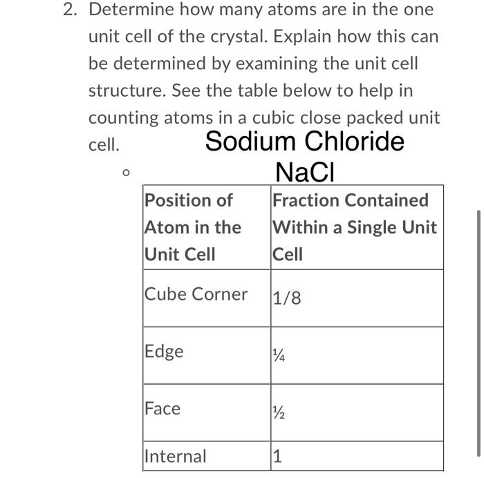 Solved 2. Determine how many atoms are in the one unit cell | Chegg.com