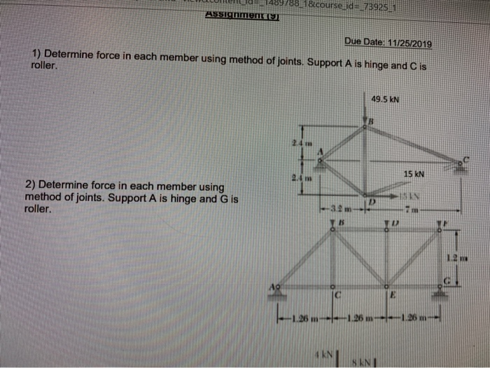 Solved 2. 2) Determine force in each member using method of | Chegg.com