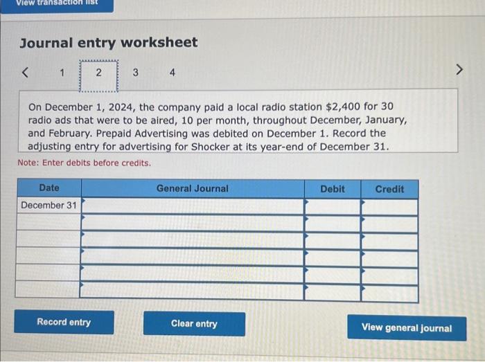 Solved Journal Entry Worksheet On December 1 2024 The Chegg Com   Image