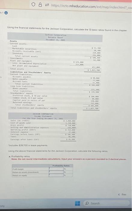 Using the financial stetements for the Jockson | Chegg.com