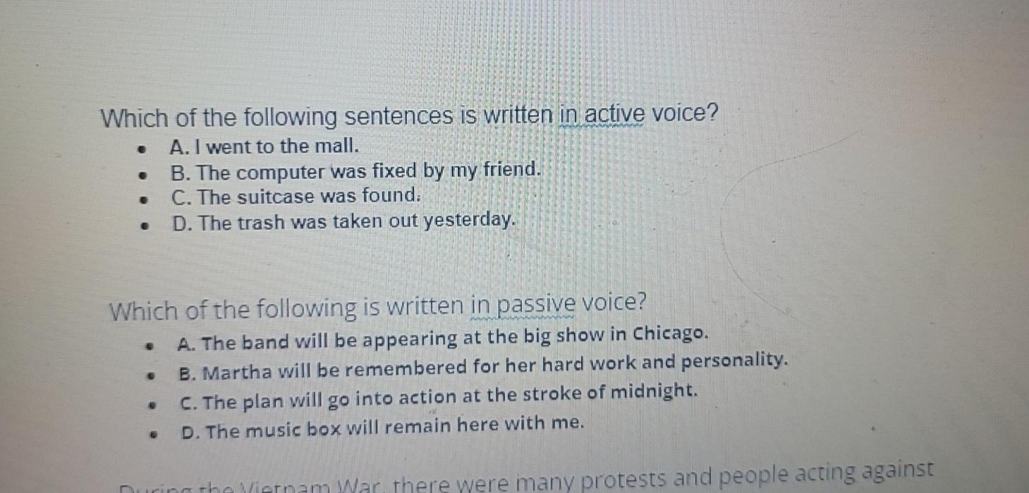 Solved Which of the following sentences is written in active | Chegg.com