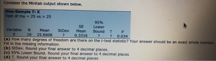 Solved Consider The Minitab Output Shown Below. One-Sample T | Chegg.com