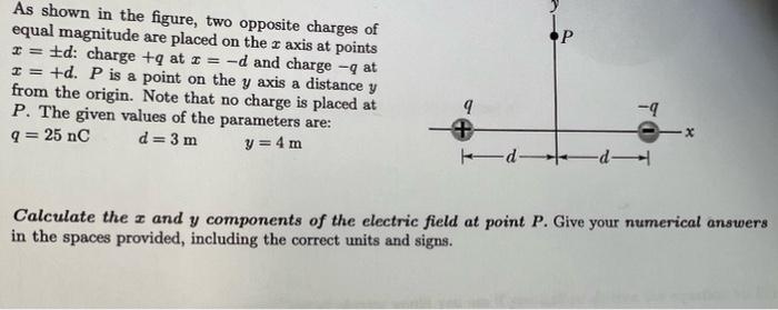 Solved P As shown in the figure, two opposite charges of | Chegg.com