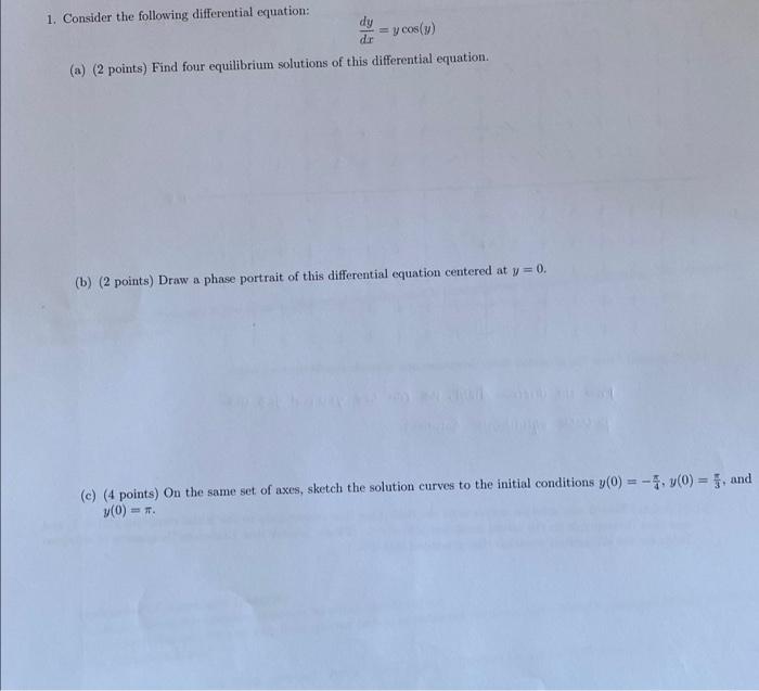 Solved dy 1. Consider the following differential equation: = | Chegg.com
