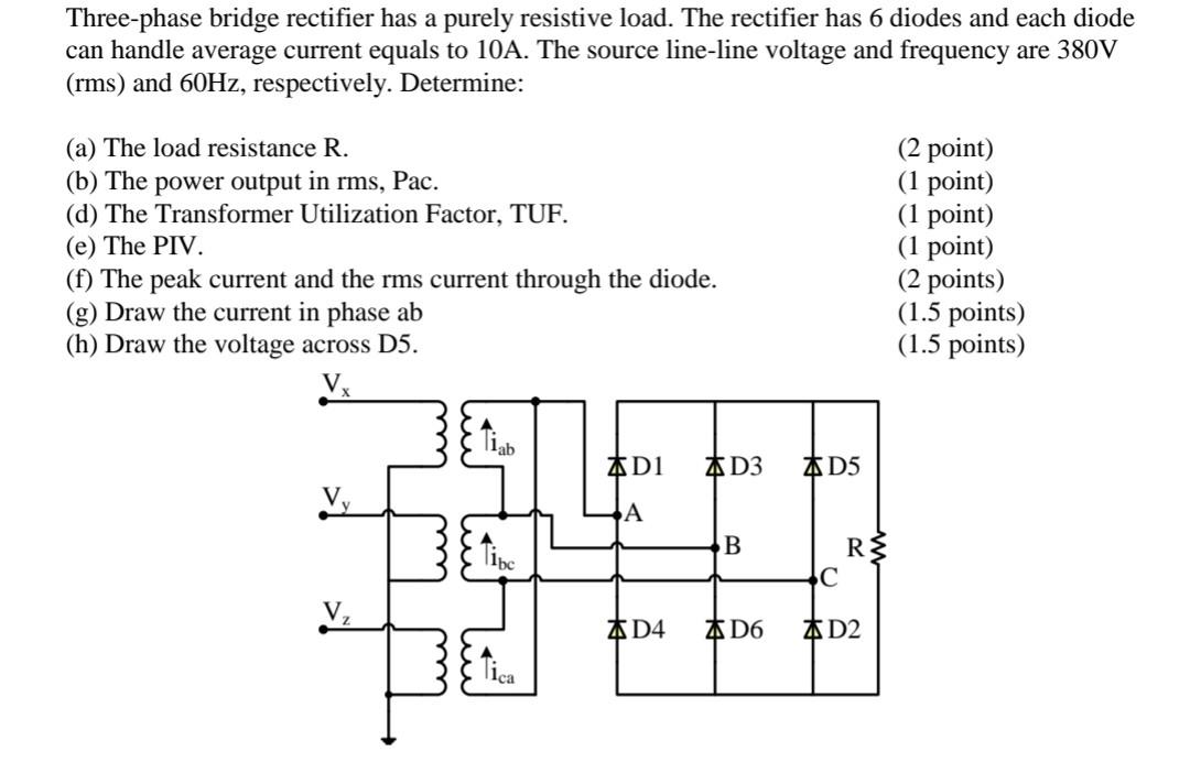 Solved Three-phase bridge rectifier has a purely resistive | Chegg.com