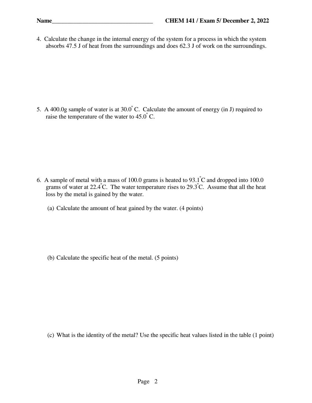 Solved 4. Calculate the change in the internal energy of the