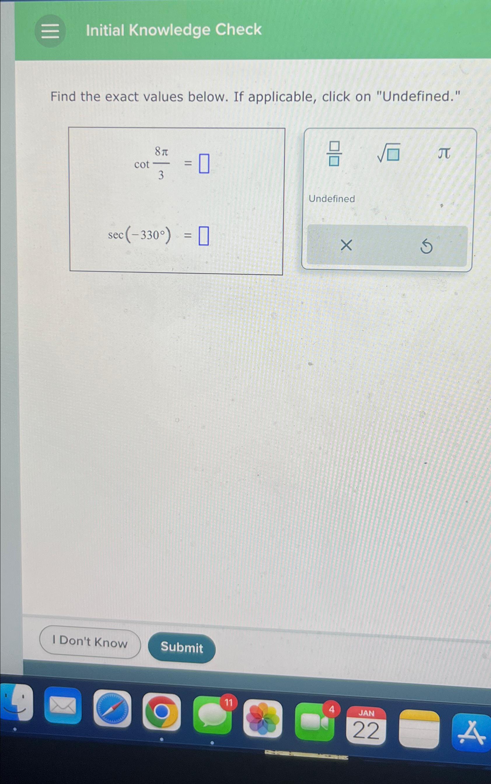 Solved Initial Knowledge CheckFind the exact values below. | Chegg.com