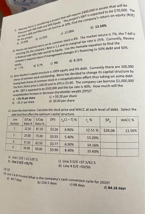 11. Bams Beothers capital structure is 100 equity Chegg