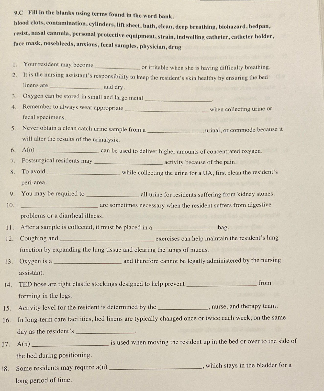 Solved 9.C Fill in the blanks using terms found in the word | Chegg.com