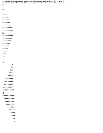 Solved Write a program to generate following patterns a., | Chegg.com