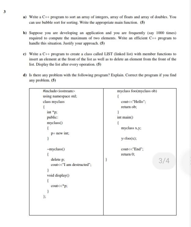 Solved answer the complete question 3 a,b,c, d parts and | Chegg.com