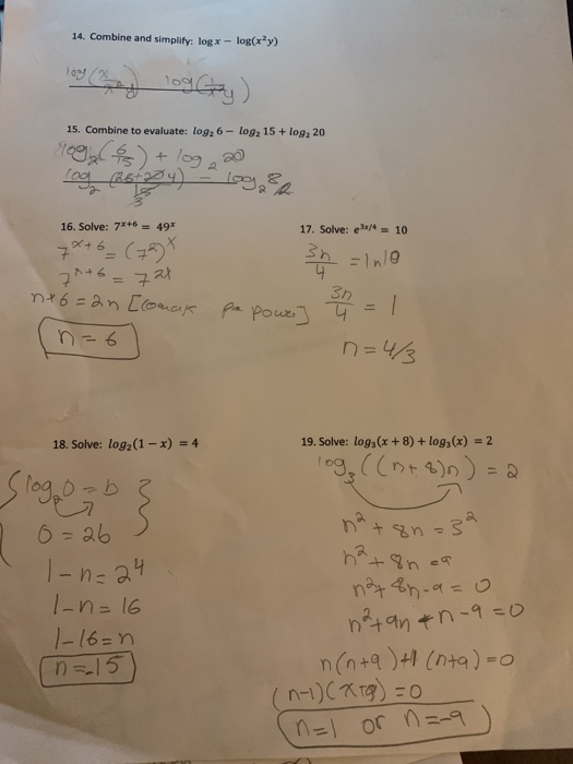 Solved 14. Combine and simplify: log x -log(x*y) logy ( 10g | Chegg.com