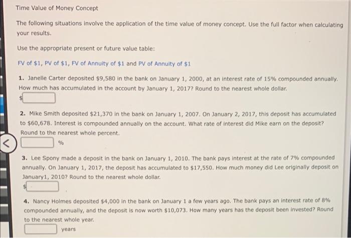 Solved Time Value of Money Concept The following situations | Chegg.com