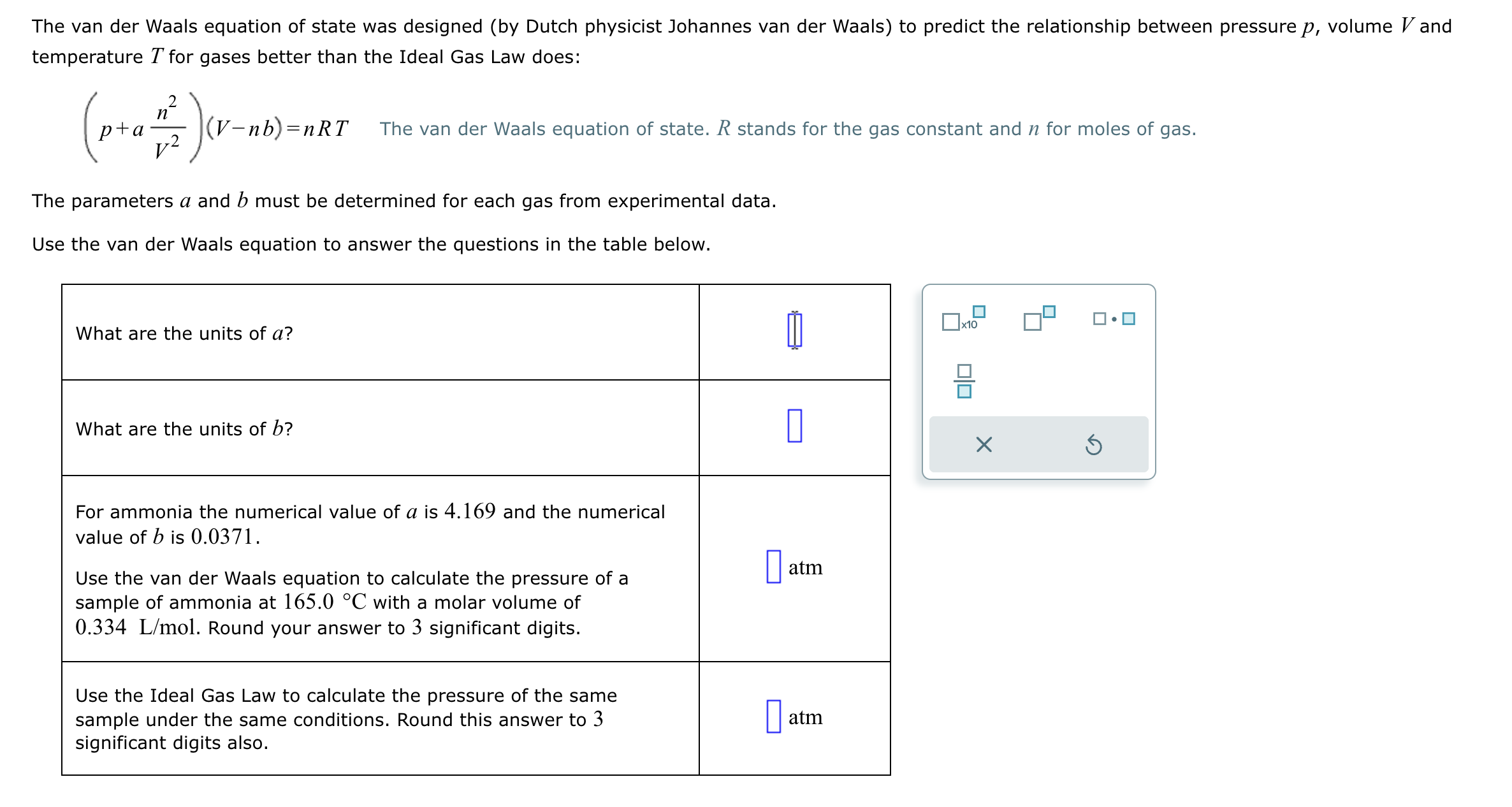 Solved The van der Waals equation of state was designed (by | Chegg.com