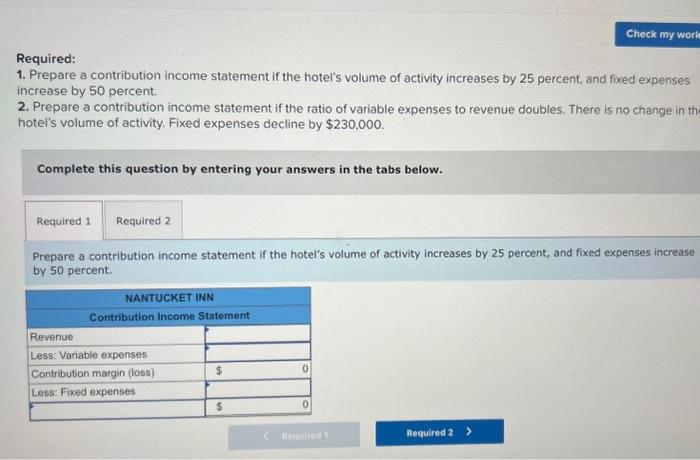 Solved A Contribution Income Statement For The Nantucket Inn 