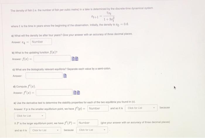 Solved The density of the the number of fish per cubic | Chegg.com