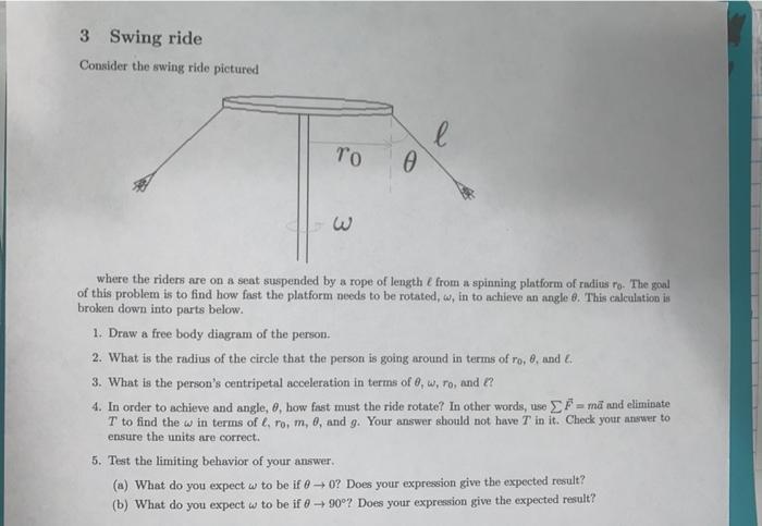 Solved 3 Swing ride Consider the swing ride pictured То 0 w | Chegg.com