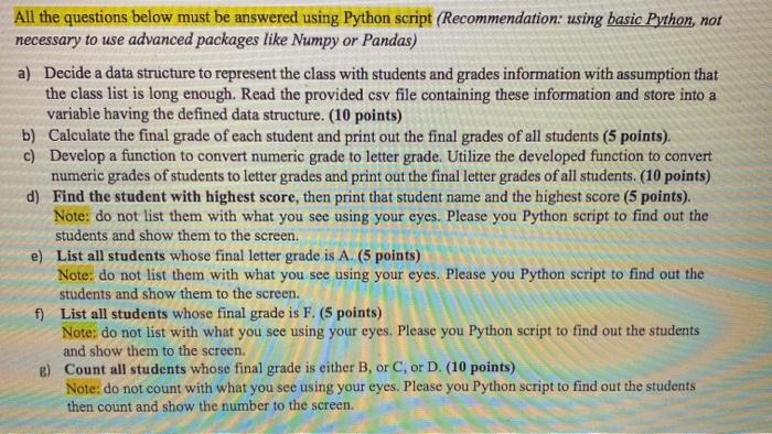 Solved All the questions below must be answered using Python | Chegg.com