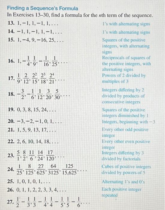Solved Finding a Sequence's Formula In Exercises 13-30, find | Chegg.com
