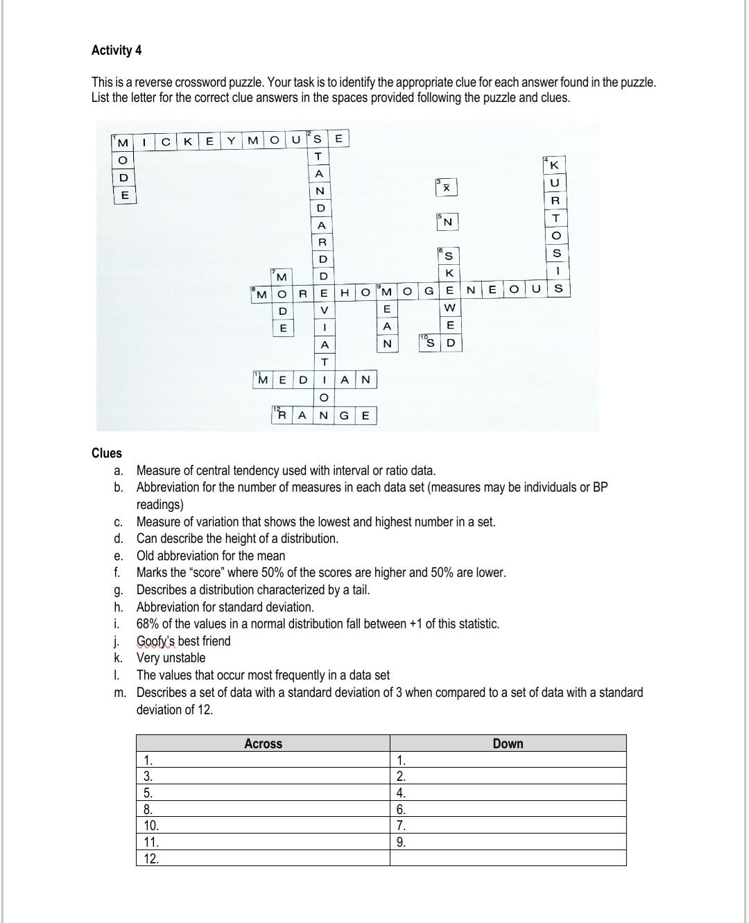 Solved Activity 4 This is a reverse crossword puzzle Your Chegg com