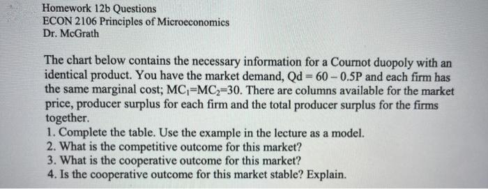 Solved Homework 12b Questions ECON 2106 Principles of | Chegg.com
